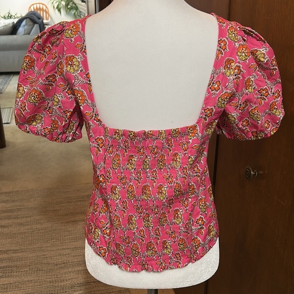 J.CREW COLLECTION PUFF SLEEVE SQUARE NECK TOP IN RATTI PINK BLOOMS PRINT SZ 4 - Picture 2 of 16